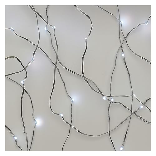 EMOS Nano-Lichterkette kaltweiß für Innen und Außen (IP44), 10m lange LED-Weihnachtslichterkette NANO für Partys, Weihnachten, 6 Stunden Timer Funktion, Netzteil und Transformator, silbernes Kabel von EMOS