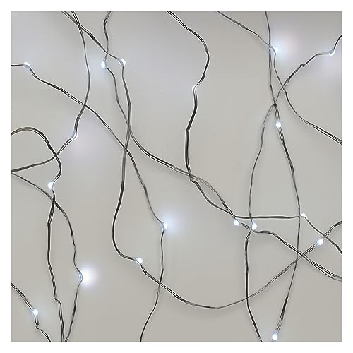 EMOS Nano-Lichterkette kaltweiß für Innen und Außen (IP44), 4m lange LED-Weihnachtslichterkette NANO für Partys, Weihnachten, 6 Stunden Timer Funktion, Netzteil und Transformator, silbernes Kabel von EMOS