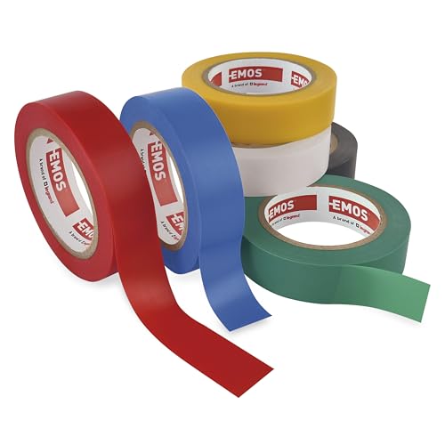 EMOS - PVC-Isolierband Mix 6er Pack, 15mm, 8m - isolierendes Klebeband Multicolor-Set für Trockenbereich - hohe Haftung, Spannungsfestigkeit und Anwendungstemperaturbereich - selbstklebendes PVC-Band EMOS - PVC-Isolierband Mix 6er Pack, 15mm, 8m - isolierendes Klebeband Multicolor-Set für Trockenbereich - hohe Haftung, Spannungsfestigkeit und Anwendungstemperaturbereich - selbstklebendes PVC-Band von EMOS