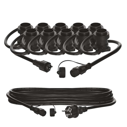EMOS Partylichterkette mit E27-Fassungen für Innen und Außen, 7,35 lange Gummi-Lichterkette für 10x Lampe mit E27 Gewinde, 5m Kabel Stromanschluss 230V, IP44 für Partys, Weihnachten, Deko EMOS Partylichterkette mit E27-Fassungen für Innen und Außen, 7,35 lange Gummi-Lichterkette für 10x Lampe mit E27 Gewinde, 5m Kabel Stromanschluss 230V, IP44 für Partys, Weihnachten, Deko von EMOS