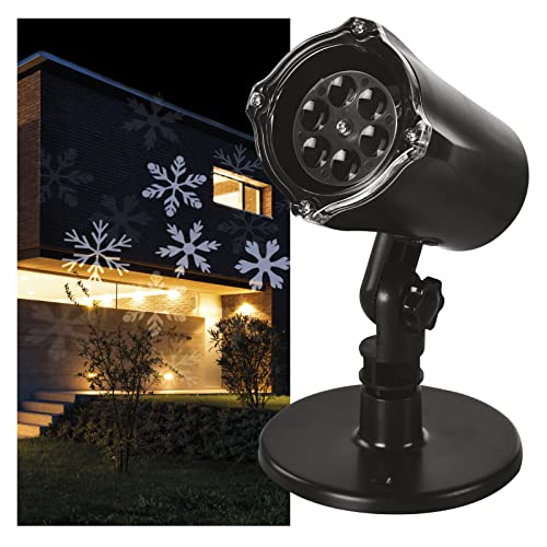 EMOS Schneeflocken LED Projektor, weiße Schneeflocken, effektvolle Wandbeleuchtung, Fassaden-, Wand- und Mauer-Projektion, IP44, Weihnachtsbeleuchtung für Außen & Innen, 3m Kabel, Schwarz, DCPC02 von EMOS