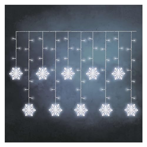 EMOS Schneeflockengirlande mit 60 LEDs, Lichtervorhang 135cm + 5m Zuleitung, Kaltweißes Licht, LED-Lichtergirlande + Netzteil, Leuchtdauer 10.000 h, IP44 für Innen/Außen, für Party, Weihnachten, Deko von EMOS