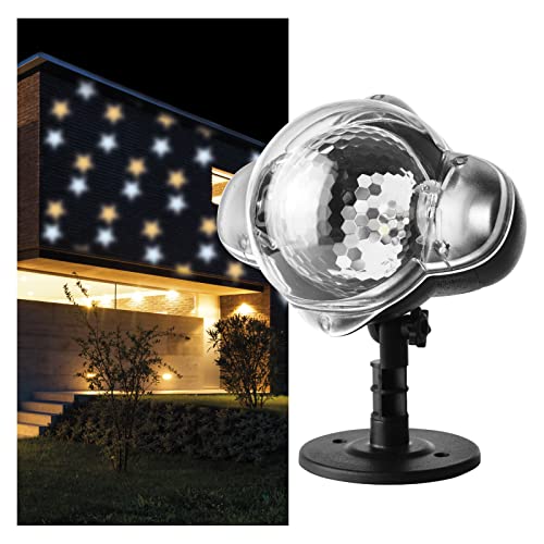 EMOS Sterne LED Projektor, weiße und gelbe Sterne, effektvolle Wandbeleuchtung, Fassaden-, Wand- und Mauer-Projektion, IP44, Weihnachtsbeleuchtung für Außen & Innen, 3m Kabel, Schwarz, DCPN01 von EMOS