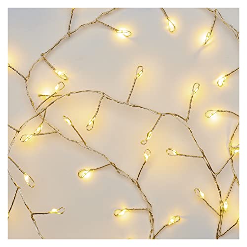 EMOS Warmweiße LED Nano-Lichterkette 2,4 Meter, Cluster Lichterdraht Silbern, 6/18 h Timer-Funktion, Batteriebetrieben (3x AA), Leuchtdauer 10.000 h, IP20 für Innenbereich von EMOS