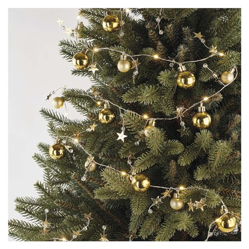 EMOS goldene Lichtergirlande mit 20 LEDs, dekorative LED-Girlande mit Kugeln und Sternen 190cm, 6/18 h Timer-Funktion, Batteriebetrieben (2x AA), Leuchtdauer 10.000 h, IP20 für Innenbereich von EMOS