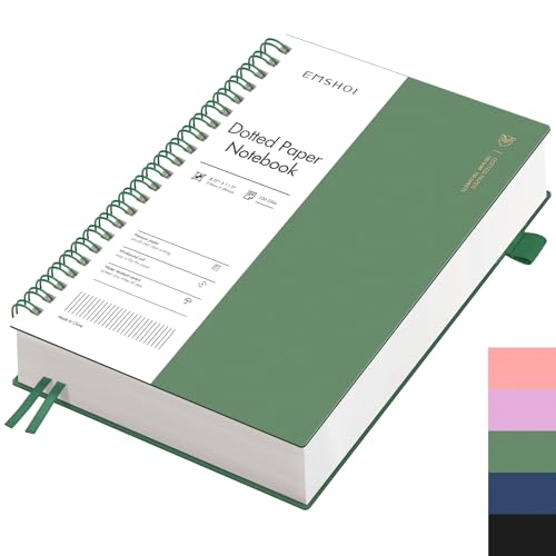 EMSHOI Notizbuch A4 Gepunktetes, Bullet Dotted Journal, Notizblock 300 Seiten/150 Blatt, 100 gsm Punktrasterpapier, PVC Hardcover, für Damen, Herren, Büro, Schule, Schreiben, 21.5 x 27.9 cm-Tintengrün EMSHOI Notizbuch A4 Gepunktetes, Bullet Dotted Journal, Notizblock 300 Seiten/150 Blatt, 100 gsm Punktrasterpapier, PVC Hardcover, für Damen, Herren, Büro, Schule, Schreiben, 21.5 x 27.9 cm-Tintengrün von EMSHOI