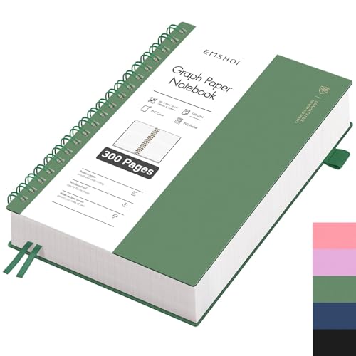 EMSHOI Notizbuch B5 Kariert, Spiral Notizblock mit 300 Seiten / 150 Blatt, 100gsm Kariert Papier zum Schreiben, PVC Hardcover, für Schule, Arbeit, Zeichnen, Reisetagebuch, 19 x 25 cm -Tintengrün EMSHOI Notizbuch B5 Kariert, Spiral Notizblock mit 300 Seiten / 150 Blatt, 100gsm Kariert Papier zum Schreiben, PVC Hardcover, für Schule, Arbeit, Zeichnen, Reisetagebuch, 19 x 25 cm -Tintengrün von EMSHOI