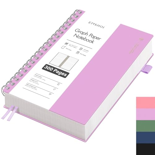 EMSHOI Notizbuch B5 Kariert, Spiral Notizblock mit 300 Seiten / 150 Blatt, 100gsm Kariert Papier zum Schreiben, PVC Hardcover, für Schule, Arbeit, Zeichnen, Reisetagebuch, 19 x 25 cm - Violett EMSHOI Notizbuch B5 Kariert, Spiral Notizblock mit 300 Seiten / 150 Blatt, 100gsm Kariert Papier zum Schreiben, PVC Hardcover, für Schule, Arbeit, Zeichnen, Reisetagebuch, 19 x 25 cm - Violett von EMSHOI