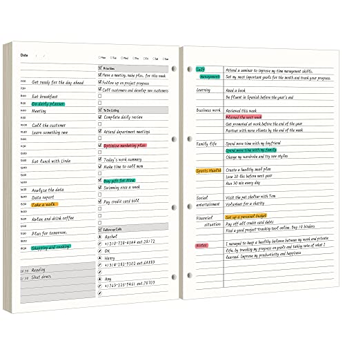 EMSHOI Tagesplaner-Einlagen, 21,6 x 27,9 cm, 80 Blatt, 160 Seiten, A4, 4-Ringbuch, dickes, cremefarbenes Nachfüllpapier, 100 g/m², lose Blätter, A4-Papierminen mit Geschenkbox von EMSHOI