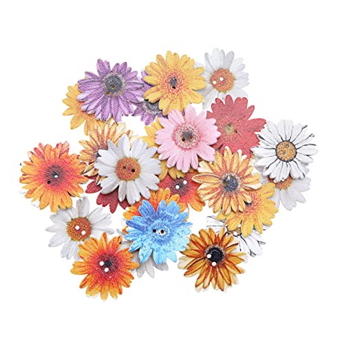 EMSea 100 Stück Blumenknöpfe aus Holz, dekorative Chrysanthemen-Blumenknöpfe mit 2 Löchern, bunte Gänseblümchen-Knöpfe, 25 mm Chrysanthemen-Knöpfe für DIY Nähen Kleidung Basteln von EMSea