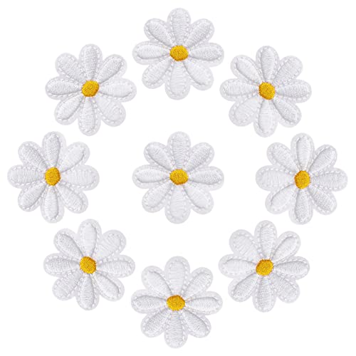 EMSea 40 Stück Stickerei-Flicken Gänseblümchen Blumenmuster Applikationen Nähen Aufbügeln für Kleidung Hüte Rucksäcke Jeans Reparatur DIY Dekoration Zubehör Weiß von EMSea