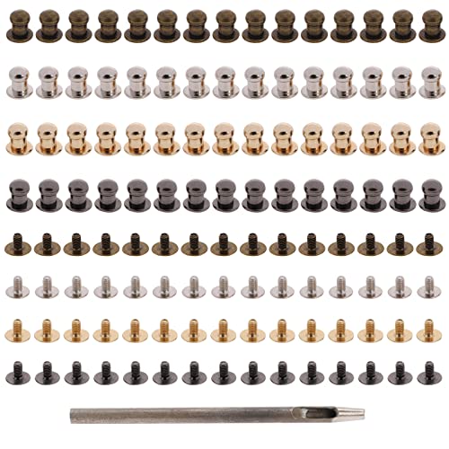 EMSea 120 Paar Ledernieten 5 mm Knopfnieten Rundkopf Schlitzschrauben Nagelnieten mit Lochstanzer für DIY Gürtel Brieftasche Jacke Reparatur Leder Handwerk Zubehör von EMSea
