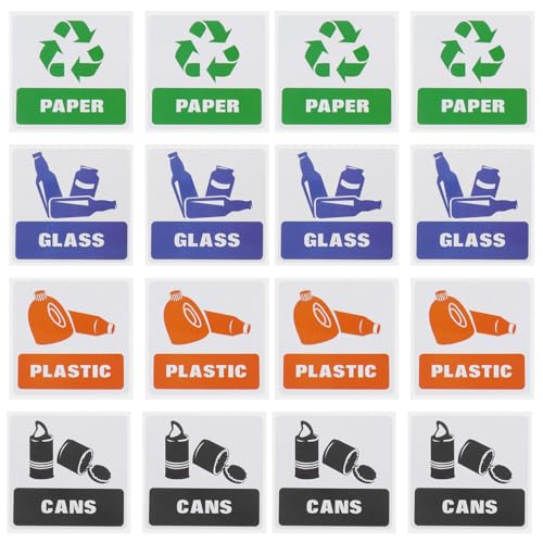 EMSea 16 Stück Müllklassifizierung Umweltschutz Recycling-Etikettenaufkleber Selbstklebende Aufkleber Wasserdichte Schilderaufkleber für Küche Büro Außenbereich Mülltonne Mülleimer von EMSea