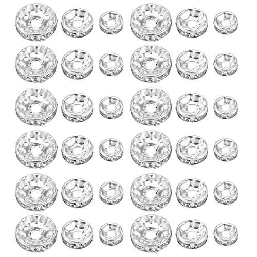 EMSea Rondelle-Abstandshalter-Perlen, glänzende Strasssteine, lose runde Perlen für Armbänder Schmuckherstellung, Dekorationen, 6 mm, 8 mm, 10 mm, 50 Stück, Silberfarben, 150 Stück EMSea Rondelle-Abstandshalter-Perlen, glänzende Strasssteine, lose runde Perlen für Armbänder Schmuckherstellung, Dekorationen, 6 mm, 8 mm, 10 mm, 50 Stück, Silberfarben, 150 Stück von EMSea