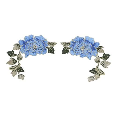 EMUKOEP 1 Paar Blumenstickfelder, Schönes Blumenmuster, Stickereiapplikationen (Blau) von EMUKOEP