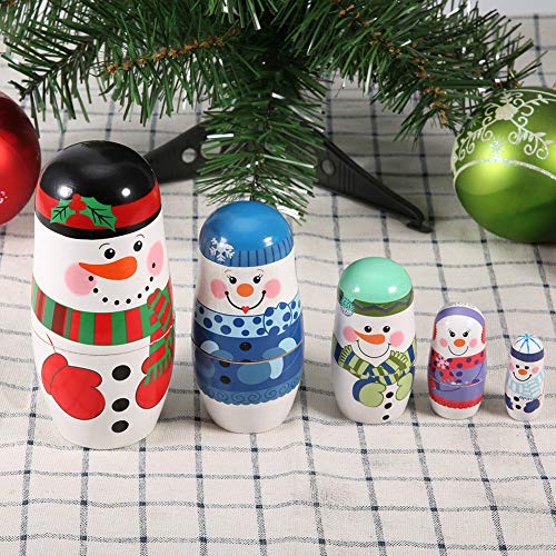 EMUKOEP 5 UDs Weihnacht Bemalt Handbemalte Holzmatykka -Puppen Set Russischer Russischer Dekoration Haushalt (Großer Schneemann) von EMUKOEP