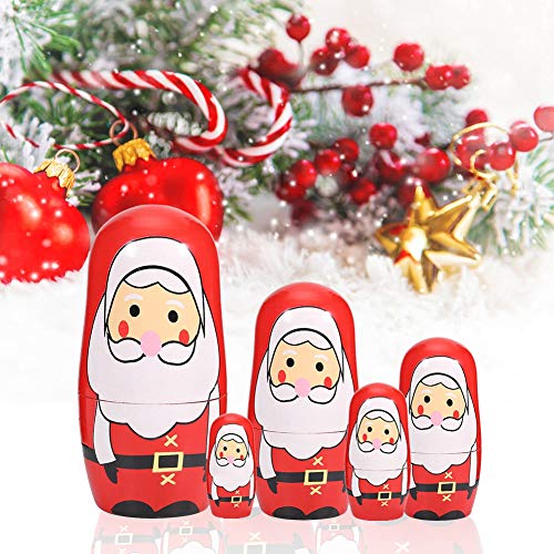 EMUKOEP 5 UDs Weihnacht Bemalt Handbemalte Holzmatykka -Puppen Set Russischer Russischer Dekoration Haushalt (Kleiner Alter Mann) von EMUKOEP