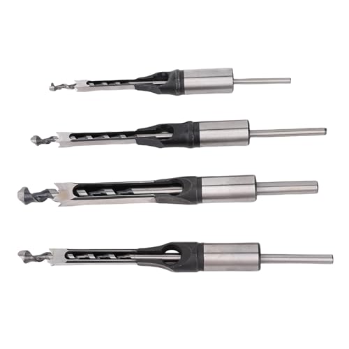 EMUKOEP Quadratlochbohrbit Set 4pcs Legierungstahl 1/4in 5/16in 3/8in 1/2in Holzbearbeitung für Möbelverbindungen und Schrankherstellung mit Wärmekanten, U -förmigen Kanal Zum Entfernen von EMUKOEP