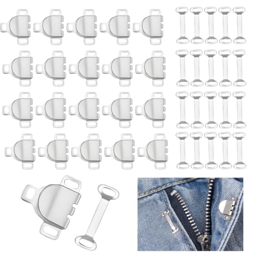 20 Sets Haken- und Ösenverschlüsse zum Nähen, 17 mm Metallhaken und Ösen, Ersatzverschlüsse für Hosen, Hosen, Kleidung (Silber) von EMYVSVO