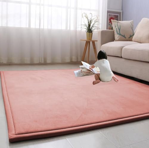 EN AyuL Großer Teppich, Korallensamt, Baby-Krabbelmatte, rutschfeste Baby-Spielmatte, dicker Bodenteppich, Tatami-Yogamatte, Teppich für Schlafzimmer/Wohnzimmer (150 x 150 cm, Rosa) von EN AyuL