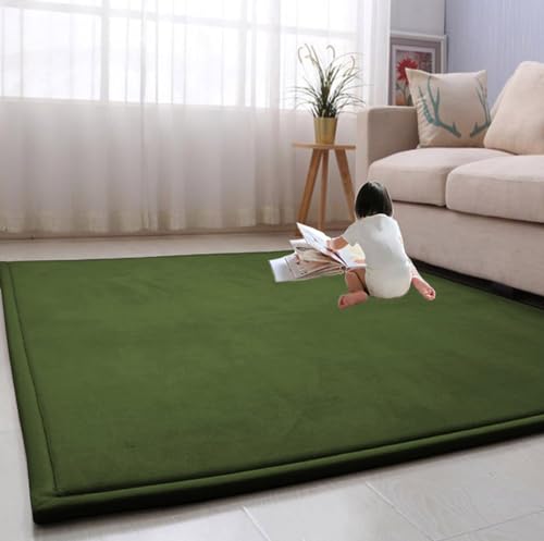 EN AyuL Großer Teppich, Korallensamt, Baby-Krabbelmatte, rutschfester Baby-Spielteppich, dicker Bodenteppich, Tatami-Yogamatte, Teppich für Schlafzimmer/Wohnzimmer (120 x 150 cm, Dunkelgrün) von EN AyuL