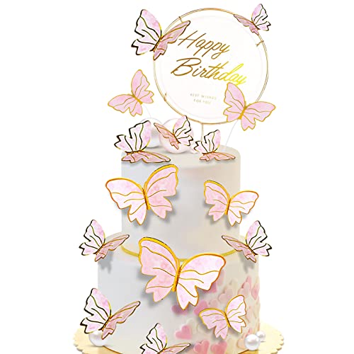 31 Stück Schmetterlinge kuchen deko, Schmetterlinge Tortendeko Cake Topper Schmetterling Cupcake Topper Tortendeko Geburtstag, Für Kuchen Dekoration Hochzeit Babyparty (Rosa) von ENAIAH