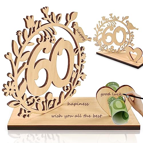 60. Geburtstag Geldgeschenk Holz Geschenk zum 60.Geburtstag Holz-Schild Gästebuch Geldgeschenke Verpackung Originelle Geldgeschenke Geschenke für Freunde, Familie (60) von ENAIAH