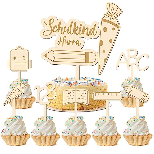 8 Stück Schulanfang Tortendeko Tortendeko Einschulung Holz Cake Topper zur Einschulung personalisiert Tortendekoration für Junge Mädchen 1. Schultag Party Deko Geschenkidee (B) von ENAIAH