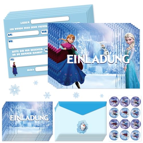 ENAIAH Geburtstagseinladungen kinder Frozen, 12 x Einladung zur Geburtstagsfeier mit gestalteten Versandhüllen Einladungskarten geburtstag kinder, für Jungen Mädchen zum Geburtstag u KINDERPARTY(A) von ENAIAH