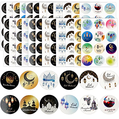Eid Mubarak Aufkleber, 24 Blatt 288 Stücke Muslim Party Dekoration Aufkleber DIY Selbst Klebe Muslimischen Ramadan Party Aufkleber Runde Geschenke Verpackung Aufkleber von ENAIAH