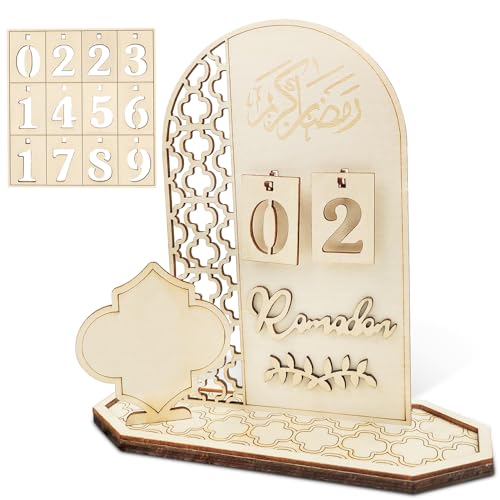 Ramadan Kalender aus Holz, Ramadan Countdown Kalender Eid Mubarak Kalender 30 Tage Countdown DIY Ramadan Dekoration Aus Holz Gebet Ramadan Mubarak Deko für Muslim Ramadan Mubarak Eid (B) von ENAIAH