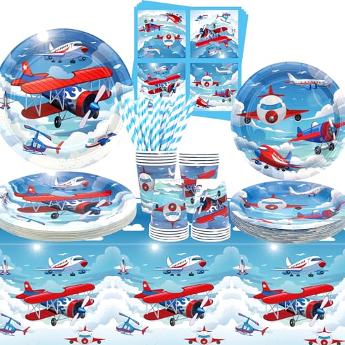 Airplane Party Supplies - Airplane Party Tableware - Dinner Plates Desserts Plates Cups Napkins Tablecover Straws for Plane Baby Shower Supplies, Serves 20 (20) von ENCETARDE