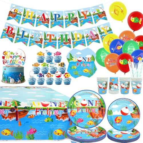Angeln Geburtstagsparty Dekorationen, gegangen Angeln Party Zubehör, Teller Tassen Servietten Tischdecke Happy Birthday Banner Ballon Kuchen Toppers für Ofishally One Baby Dusche Zubehör von ENCETARDE