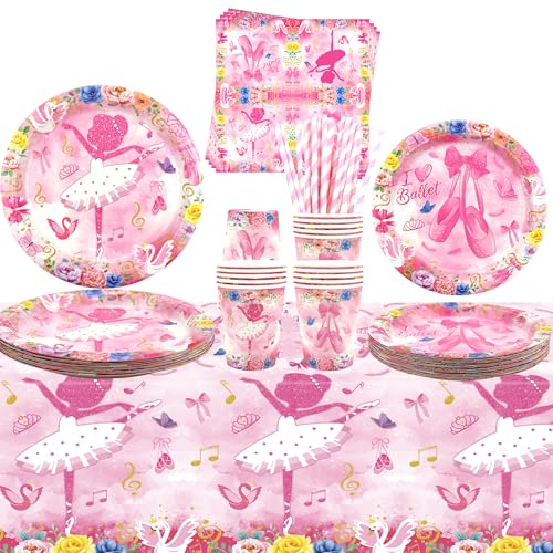 Ballerina-Party-Dekorationen, Ballett-Partygeschirr, Speiseteller, Desserts, Teller, Becher, Servietten, Tischdecke, Strohhalme für Mädchen, Frauen, Tanz, Ballerina, Partyzubehör, 20 Stück Ballerina-Party-Dekorationen, Ballett-Partygeschirr, Speiseteller, Desserts, Teller, Becher, Servietten, Tischdecke, Strohhalme für Mädchen, Frauen, Tanz, Ballerina, Partyzubehör, 20 Stück von ENCETARDE