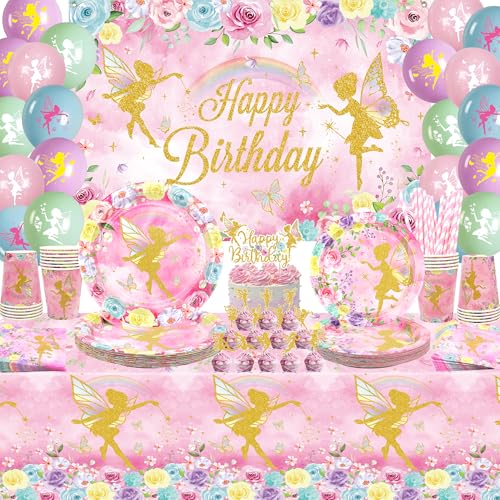 Feen-Geburtstagsparty-Dekoration, Feen-Partyzubehör, Teller, Becher, Servietten, Tischdecke, Happy Birthday, Hintergrund, Luftballons, Kuchenaufsätze für Fee, Blumenmädchen, Schmetterling, Feen-Geburtstagsparty-Dekoration, Feen-Partyzubehör, Teller, Becher, Servietten, Tischdecke, Happy Birthday, Hintergrund, Luftballons, Kuchenaufsätze für Fee, Blumenmädchen, Schmetterling, von ENCETARDE
