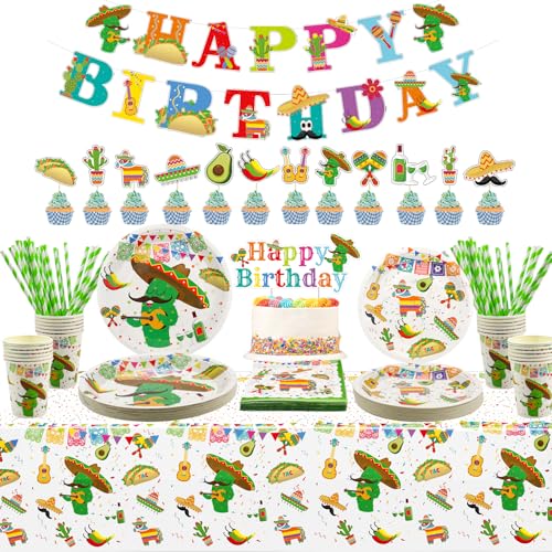 Mexikanische Geburtstagsparty Dekoration, Fiesta Party Zubehör, Teller Tassen Servietten Tischdecke Happy Birthday Banner Kuchen Toppers für mexikanische Fiesta Geschirr Set, serviert 24 Mexikanische Geburtstagsparty Dekoration, Fiesta Party Zubehör, Teller Tassen Servietten Tischdecke Happy Birthday Banner Kuchen Toppers für mexikanische Fiesta Geschirr Set, serviert 24 von ENCETARDE