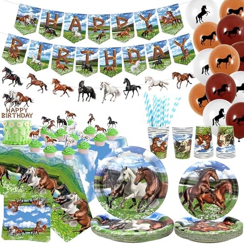 Pferde-Geburtstagsparty-Dekoration, Pferde-Partyzubehör, Teller, Becher, Servietten, Tischdecke, Happy Birthday, Banner, Luftballons, Kuchenaufsätze für Cowboy, Pferd, Western-Cowboy, Jungen, Pferde-Geburtstagsparty-Dekoration, Pferde-Partyzubehör, Teller, Becher, Servietten, Tischdecke, Happy Birthday, Banner, Luftballons, Kuchenaufsätze für Cowboy, Pferd, Western-Cowboy, Jungen, von ENCETARDE