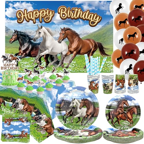 Pferde-Geburtstagsparty-Dekoration, Pferde-Partyzubehör, Teller, Becher, Servietten, Tischdecke, Happy Birthday, Hintergrund, Luftballons, Kuchenaufsätze für Cowboy, Pferd, Western-Cowboy, Jungen, Pferde-Geburtstagsparty-Dekoration, Pferde-Partyzubehör, Teller, Becher, Servietten, Tischdecke, Happy Birthday, Hintergrund, Luftballons, Kuchenaufsätze für Cowboy, Pferd, Western-Cowboy, Jungen, von ENCETARDE