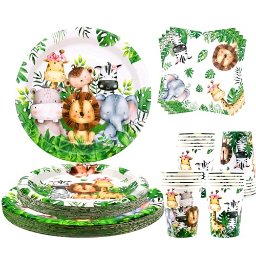 Safari Dschungel-Geburtstags-Geschirr-Set – Wild One 1. Tier-Geburtstagsdekoration – 20 Speiseteller, 20 Dessertteller, 20 Tassen, 20 Servietten für Kinder, Jungen, Tierparty, 20 Stück Safari Dschungel-Geburtstags-Geschirr-Set – Wild One 1. Tier-Geburtstagsdekoration – 20 Speiseteller, 20 Dessertteller, 20 Tassen, 20 Servietten für Kinder, Jungen, Tierparty, 20 Stück von ENCETARDE