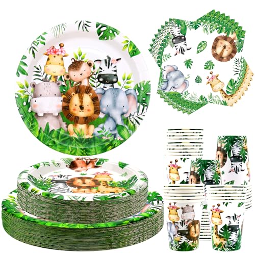 Safari Dschungel-Geburtstags-Geschirr-Set – Wild One 1. Tier-Geburtstagsdekorationen – 40 Speiseteller, 40 Dessertteller, 40 Tassen, 40 Servietten für Kinder, Jungen, Tierparty, 40 Stück Safari Dschungel-Geburtstags-Geschirr-Set – Wild One 1. Tier-Geburtstagsdekorationen – 40 Speiseteller, 40 Dessertteller, 40 Tassen, 40 Servietten für Kinder, Jungen, Tierparty, 40 Stück von ENCETARDE