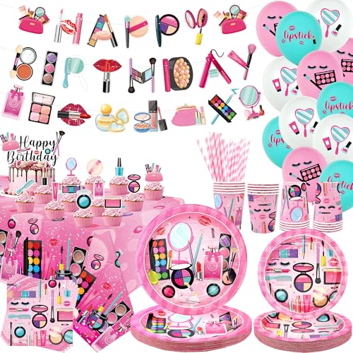 ENCETARDE Spa-Geburtstagsparty-Dekoration, Make-up-Party-Zubehör, Teller, Becher, Servietten, Tischdecke, Happy Birthday, Banner, Luftballons, Kuchendekoration für Mädchen, Frauen, Schlummer, Spa ENCETARDE Spa-Geburtstagsparty-Dekoration, Make-up-Party-Zubehör, Teller, Becher, Servietten, Tischdecke, Happy Birthday, Banner, Luftballons, Kuchendekoration für Mädchen, Frauen, Schlummer, Spa von ENCETARDE