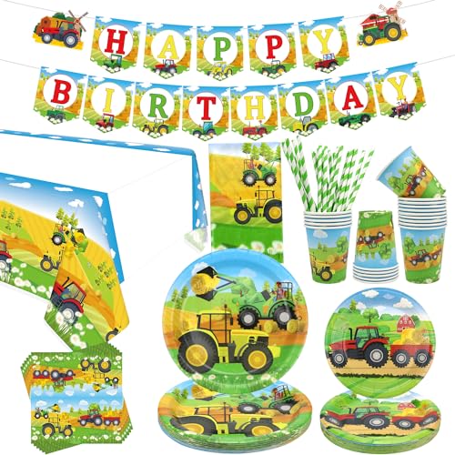 Traktor Farm Geburtstag Party Geschirr Supplies Serves 20 Enthält Traktor Happy Birthday Banner, Teller, Servietten, Tassen, Strohhalme, Tischdecke, für Barnyard Farm Par von ENCETARDE