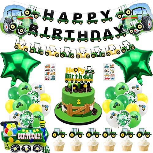 Traktor Geburtstag Party Dekorationen, Traktor Party Geburtstagszubehör für Traktor Happy Birthday Banner, Ballon, Cupcake Toppers, Folienballons für Farm Green Traktor Themed Party Gefälligkeiten von ENCETARDE