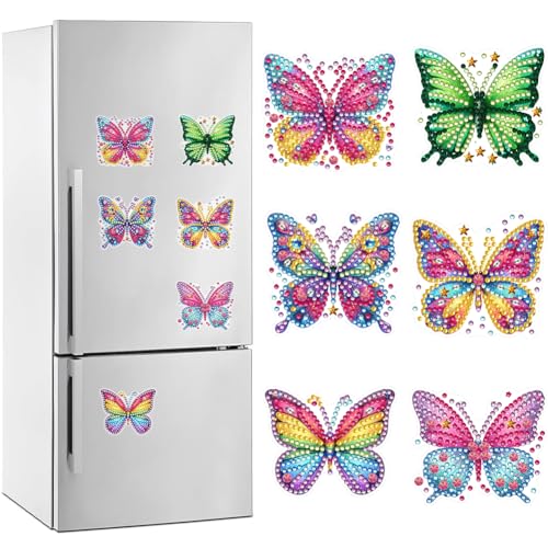 Diamond Painting Kühlschrank Magnete,6 Stück Diamant Painting Bastelset für Kinder Ab 6-12 Jahre,Diamant Malerei Kühlschrankmagnete für Whiteboard,Magnete Kühlschrank, Magnettafel von ENCOMAG