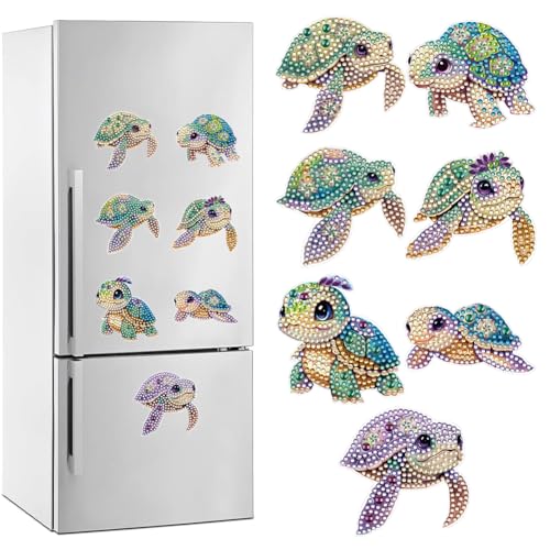 Diamond Painting Kühlschrank Magnete,6 Stück Schildkröte Diamant Painting Bastelset für Kinder Ab 6-12 Jahre,Diamant Malerei Kühlschrankmagnete für Whiteboard,Magnete Kühlschrank,Magnettafel von ENCOMAG