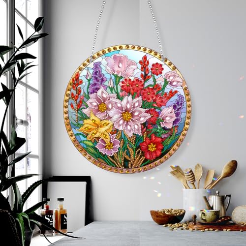 ENCOMAG DIY Diamond Painting Anhänger Buntglas Blumen Sonnenfänger 5D Diamant Painting Kranz mit Kette Hängeschild Diamant Malerei Bilder Wandbehang Kits für Fenster Wand Und Eingang Decor ENCOMAG DIY Diamond Painting Anhänger Buntglas Blumen Sonnenfänger 5D Diamant Painting Kranz mit Kette Hängeschild Diamant Malerei Bilder Wandbehang Kits für Fenster Wand Und Eingang Decor von ENCOMAG