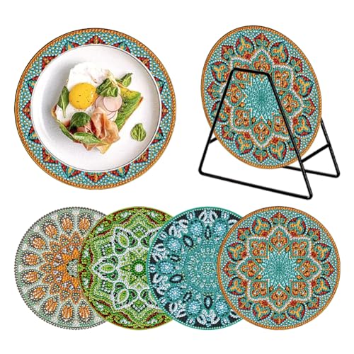 ENCOMAG DIY Diamond Painting Tischset mit Halter, Runde Tischsets 4er Set, Tischsets für Küche Esstisch Tischsets, Diamant Kunst Bastelbedarf für Erwachsene Anfänger von ENCOMAG