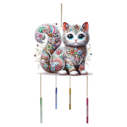 ENCOMAG Diamant Kunst Windspiel,Diamond Painting hängende Ornamente,Diamant Punkt Malerei Anhänger,Geschenke für Mutter,Oma,Frau,Ehefrau,Schwester,Heim,Fenster,Garten,Hof Dekoration (Katze-1) von ENCOMAG
