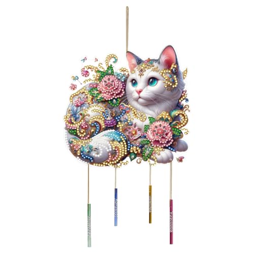 ENCOMAG Diamant Kunst Windspiel,Diamond Painting hängende Ornamente,Diamant Punkt Malerei Anhänger,Geschenke für Mutter,Oma,Frau,Ehefrau,Schwester,Heim,Fenster,Garten,Hof Dekoration (Katze-2) von ENCOMAG