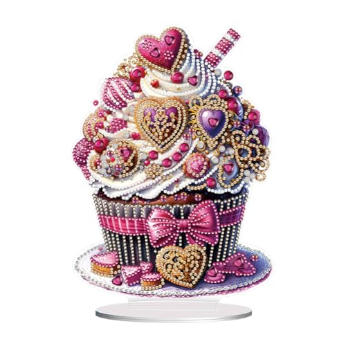 ENCOMAG Diamant-Malerei, Cupcake, Desktop-Ornamente, DIY, Herz, Dessert, Diamantkunst, Tisch, Malen nach Zahlen, Mosaik, Kunsthandwerk, Zuhause, Wohnzimmer, Büro, Tischdekoration, Geschenk von ENCOMAG